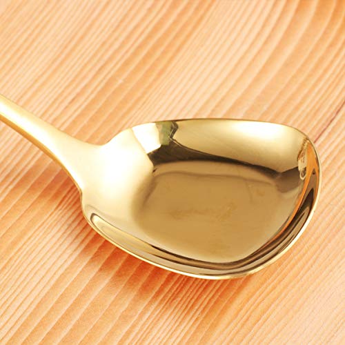 BESTONZON - Cuchara grande de acero inoxidable para servir postres, helados, nata, café, té (dorado, grande)