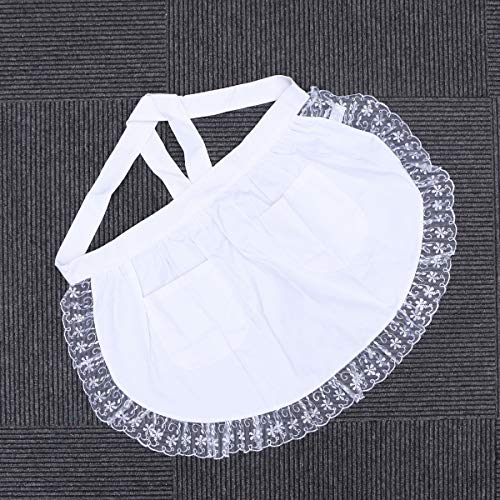 BESTONZON Delantal de Cintura, Delantal de Algodón de Encaje para Mujer con Bolsillos, Delantal Favores de Fiesta de Cocina para Sirvienta de Camarera de Limpieza (Medio/Blanco)