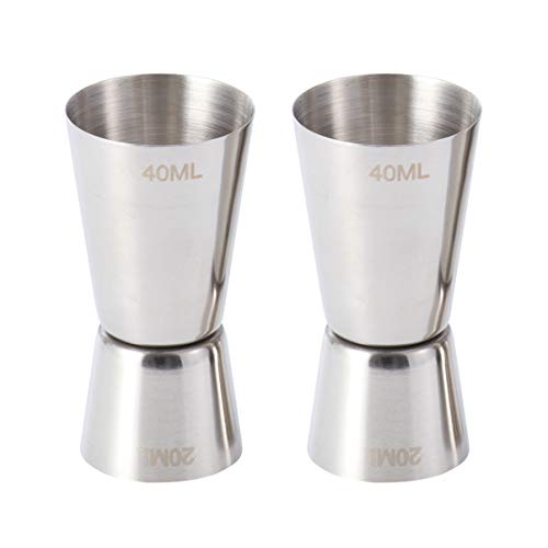 BESTonZON Vaso de Onza de Medidora de Doble Cabeza de Acero Inoxidable para Bebida Vino Cóctel (40 / 20ml, Medio) 2 Pcs