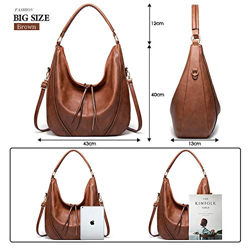 BestoU Bolso Mujer Hobo Casual Bolsos Bandolera Sintetico Bolsos de Hombro Cuero PU Grande Shopper Bolsa Tote Vintage (Marrón)