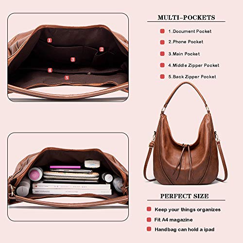 BestoU Bolso Mujer Hobo Casual Bolsos Bandolera Sintetico Bolsos de Hombro Cuero PU Grande Shopper Bolsa Tote Vintage (Marrón)