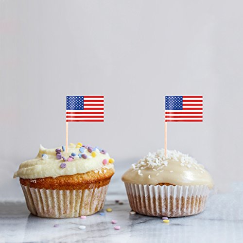 BESTOYARD Selecciones de la Bandera Americana Bandera de EE. UU. Palillos de cóctel Palos de cóctel Accesorio del Partido Fiesta de Bodas del cumpleaños Decoraciones de la Torta, Paquete de 100