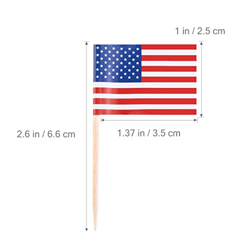 BESTOYARD Selecciones de la Bandera Americana Bandera de EE. UU. Palillos de cóctel Palos de cóctel Accesorio del Partido Fiesta de Bodas del cumpleaños Decoraciones de la Torta, Paquete de 100