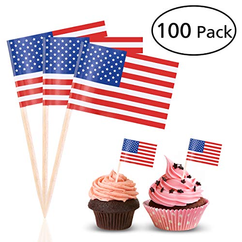 BESTOYARD Selecciones de la Bandera Americana Bandera de EE. UU. Palillos de cóctel Palos de cóctel Accesorio del Partido Fiesta de Bodas del cumpleaños Decoraciones de la Torta, Paquete de 100