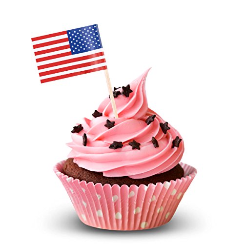 BESTOYARD Selecciones de la Bandera Americana Bandera de EE. UU. Palillos de cóctel Palos de cóctel Accesorio del Partido Fiesta de Bodas del cumpleaños Decoraciones de la Torta, Paquete de 100