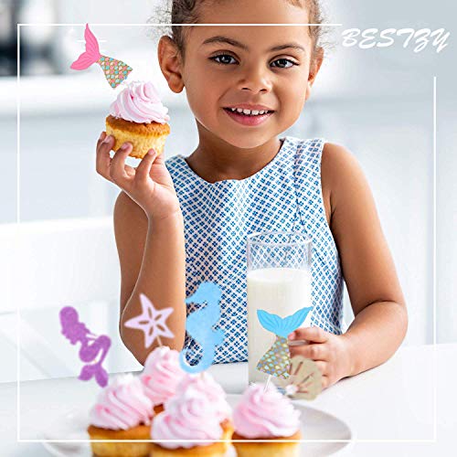 BESTZY 12PCS Cupcake Toppers Party Juego Decoración Pastel Sirena Adecuado para Decorar Pastel Cumpleaños Baby Shower Birthday Boda Halloween