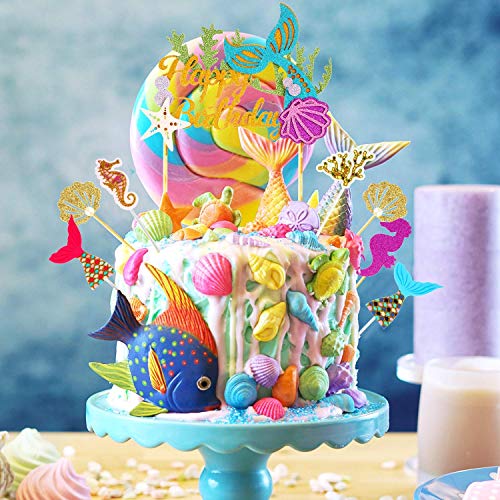 BESTZY 12PCS Cupcake Toppers Party Juego Decoración Pastel Sirena Adecuado para Decorar Pastel Cumpleaños Baby Shower Birthday Boda Halloween