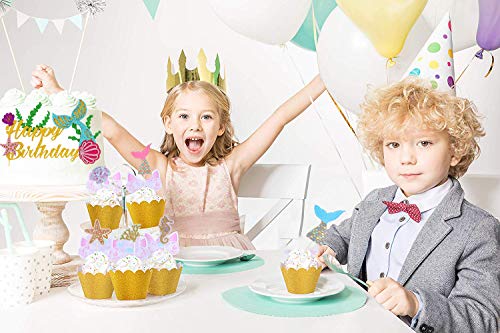 BESTZY 12PCS Cupcake Toppers Party Juego Decoración Pastel Sirena Adecuado para Decorar Pastel Cumpleaños Baby Shower Birthday Boda Halloween