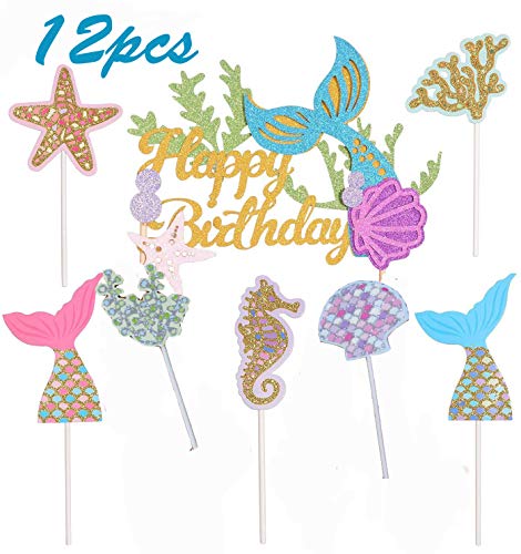 BESTZY 12PCS Cupcake Toppers Party Juego Decoración Pastel Sirena Adecuado para Decorar Pastel Cumpleaños Baby Shower Birthday Boda Halloween