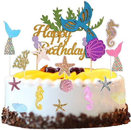BESTZY 12PCS Cupcake Toppers Party Juego Decoración Pastel Sirena Adecuado para Decorar Pastel Cumpleaños Baby Shower Birthday Boda Halloween