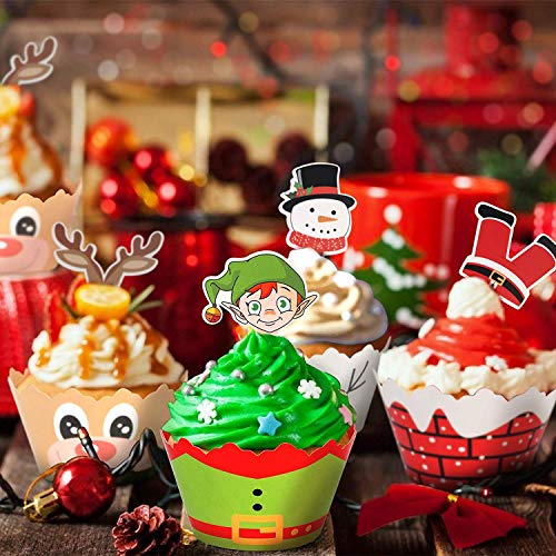 BESTZY 192pcs Navidad Toppers Envolturas Magdalena con Diseño Navideño para La Decoración Pasteles Fiesta Navidad