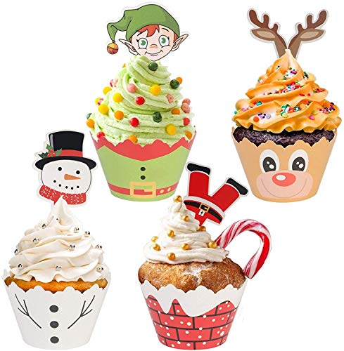 BESTZY 192pcs Navidad Toppers Envolturas Magdalena con Diseño Navideño para La Decoración Pasteles Fiesta Navidad