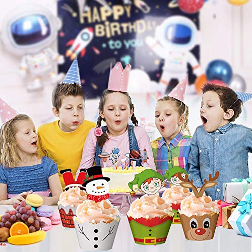 BESTZY 192pcs Navidad Toppers Envolturas Magdalena con Diseño Navideño para La Decoración Pasteles Fiesta Navidad