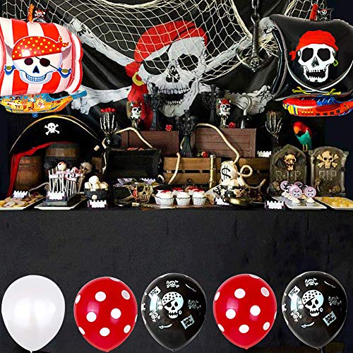 BESTZY 30 Piezas Decoraciones de Fiesta de Cumpleaños Pirata, Globos de Aluminio Globos Rojos y Negros Artículos de Fiesta Pirata para Decoración de Fiesta de Cumpleaños Infantil
