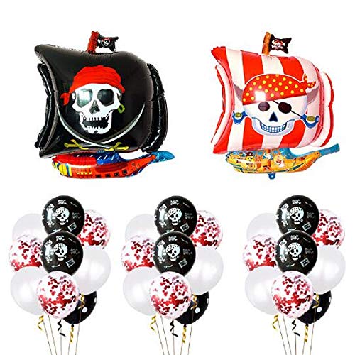 BESTZY 30 Piezas Decoraciones de Fiesta de Cumpleaños Pirata, Globos de Aluminio Globos Rojos y Negros Artículos de Fiesta Pirata para Decoración de Fiesta de Cumpleaños Infantil