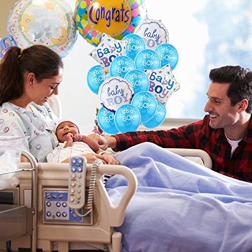 Besylo Gender Reveal Party, 46pcs Baby Shower Decorations,con pancarta de niño o niña, globo de confeti que revela el género del bebé, accesorios para fotos, adornos para cupcakes y pegatinas (niño)