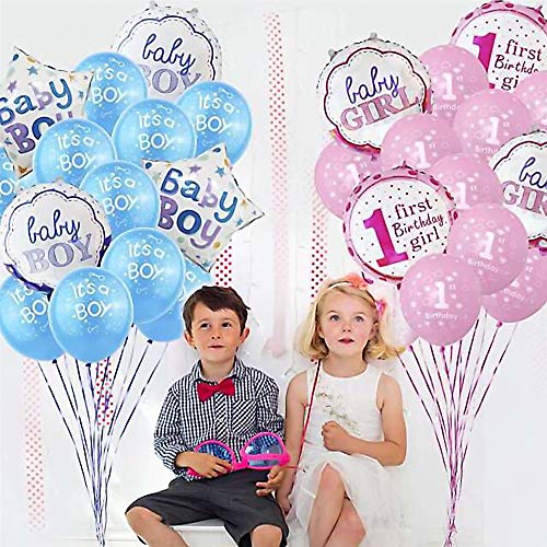 Besylo Gender Reveal Party, 46pcs Baby Shower Decorations,con pancarta de niño o niña, globo de confeti que revela el género del bebé, accesorios para fotos, adornos para cupcakes y pegatinas (niño)