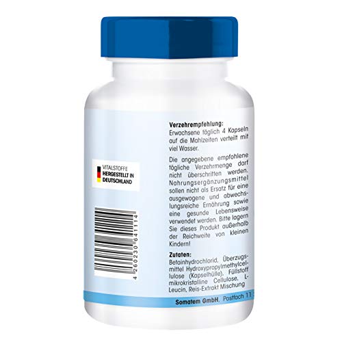 Betaína HCl 650mg - Clorhidrato de Betaína - Vegana - Alta pureza - 120 Cápsulas