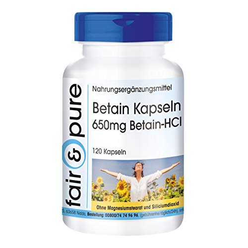 Betaína HCl 650mg - Clorhidrato de Betaína - Vegana - Alta pureza - 120 Cápsulas