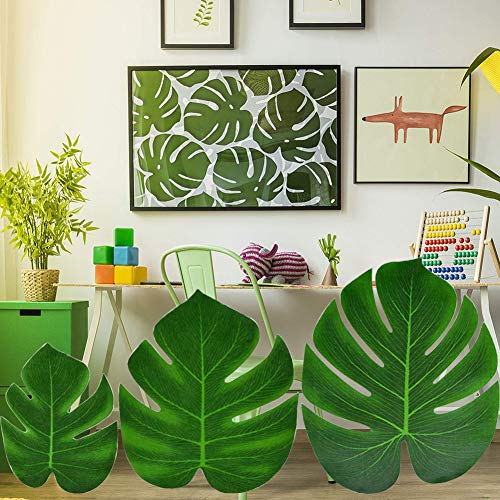 BETOY 36 pcs Hoja de Palma Tropical, Hoja Verde Artificial Monstera para Hawaiian Luau Fiesta de Aloha Jungle Theme BBQ cumpleaños Weedding Party Decoraciones de Mesa 3 tamaños