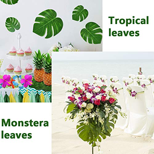 BETOY 36 pcs Hoja de Palma Tropical, Hoja Verde Artificial Monstera para Hawaiian Luau Fiesta de Aloha Jungle Theme BBQ cumpleaños Weedding Party Decoraciones de Mesa 3 tamaños