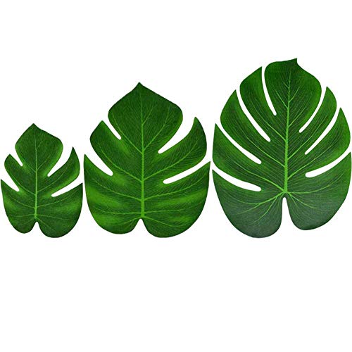 BETOY 36 pcs Hoja de Palma Tropical, Hoja Verde Artificial Monstera para Hawaiian Luau Fiesta de Aloha Jungle Theme BBQ cumpleaños Weedding Party Decoraciones de Mesa 3 tamaños