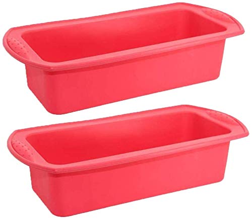 BETOY Molde Hornear Rectangular, Silicona para Pan - Juego de 2 Moldes para Hornear antiadherentes de Silicona para panes, Pasteles y lasaña - 27 * 13 * 6.5CM, Color Rojo