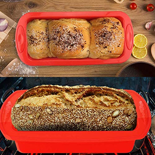 BETOY Molde Hornear Rectangular, Silicona para Pan - Juego de 2 Moldes para Hornear antiadherentes de Silicona para panes, Pasteles y lasaña - 27 * 13 * 6.5CM, Color Rojo
