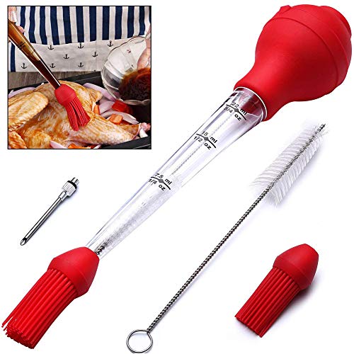 BETOY Turquía jeringa de cocina juego de 4, grado comercial calidad FDA silicona bombilla incluida carne arinade Inyector aguja con barbacoa pincel y cepillo de limpieza - Jeringa de Cocina