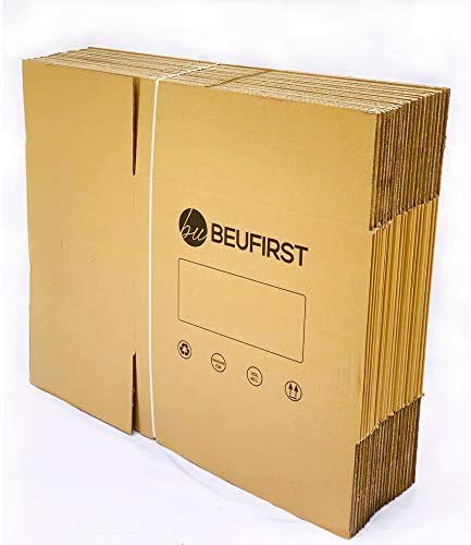 BEUFIRST Pack de 20 cajas de cartón con asas (Tallas M y XL). Cajas para mudanzas, almacenaje y transporte muy resistentes. Alto gramaje en canal simple reforzado y cartón ecológico. (440x300x300 mm)
