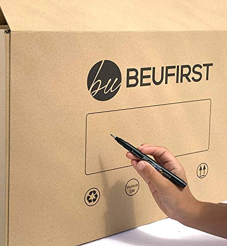 BEUFIRST Pack de 20 cajas de cartón con asas (Tallas M y XL). Cajas para mudanzas, almacenaje y transporte muy resistentes. Alto gramaje en canal simple reforzado y cartón ecológico. (440x300x300 mm)