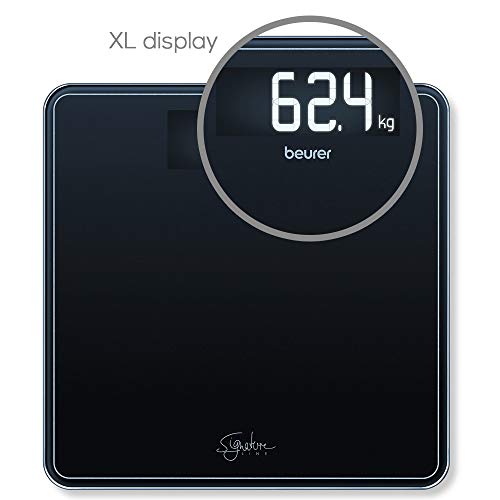 Beurer GS400 Blanca Báscula Digital De Vidrio, Vidrio Seguridad 8Mm, 200Kg /100 g, Pantalla LCD Retroiluminada Grandes Dígitos 3.9 cm, Apagado Automático, Color Negro