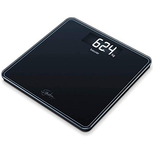 Beurer GS400 Blanca Báscula Digital De Vidrio, Vidrio Seguridad 8Mm, 200Kg /100 g, Pantalla LCD Retroiluminada Grandes Dígitos 3.9 cm, Apagado Automático, Color Negro