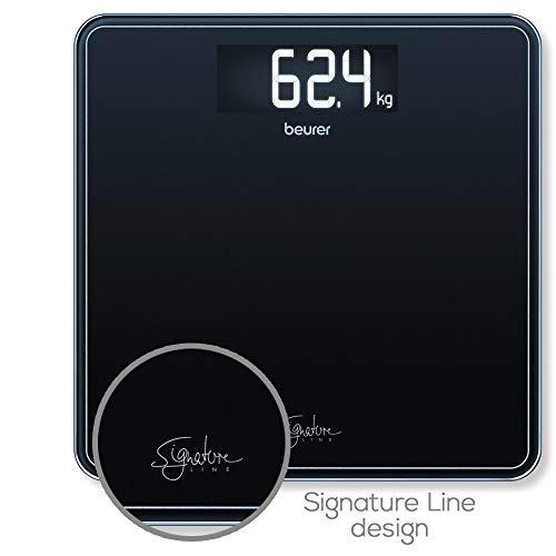Beurer GS400 Blanca Báscula Digital De Vidrio, Vidrio Seguridad 8Mm, 200Kg /100 g, Pantalla LCD Retroiluminada Grandes Dígitos 3.9 cm, Apagado Automático, Color Negro