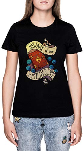 Beware of The Smiling Dungeon Master Negro Camiseta Mujer Manga Corta Black T-Shirt Women's