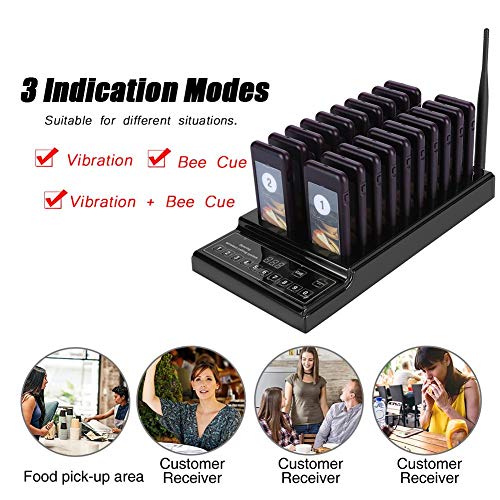 Bewinner Restaurante Pager Sistema de Llamadas Inalámbrico Restaurante Pagers 1 Transmisor + 20 Pagers 999 Canales Sistema de Llamadas Área de Restauración de Café:Evite Esperar en Cola Larga(EU pulg)