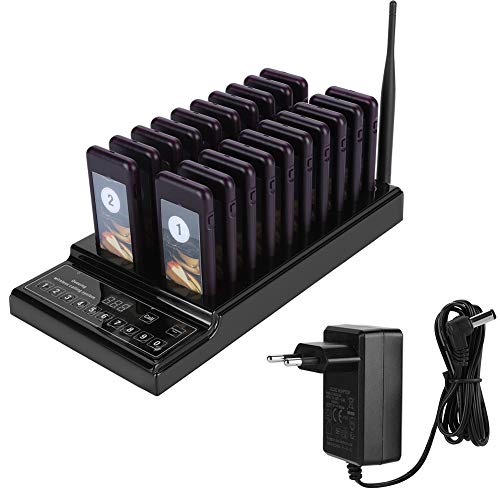Bewinner Restaurante Pager Sistema de Llamadas Inalámbrico Restaurante Pagers 1 Transmisor + 20 Pagers 999 Canales Sistema de Llamadas Área de Restauración de Café:Evite Esperar en Cola Larga(EU pulg)
