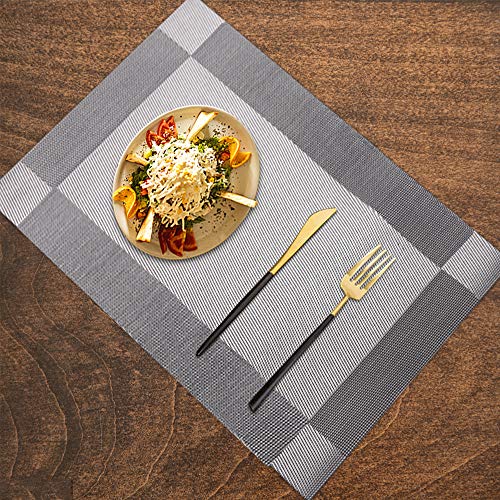 BEYAOBN Manteles Individuales,Juego de12 Lavables Salvamantele Individuales und posavasos PVC Antideslizantes Resistente al Calor Antideslizante Fácil de Limpiar y Impermeable 45x30 CM(Plateado Gris)