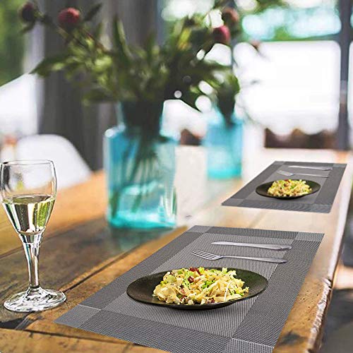 BEYAOBN Manteles Individuales,Juego de12 Lavables Salvamantele Individuales und posavasos PVC Antideslizantes Resistente al Calor Antideslizante Fácil de Limpiar y Impermeable 45x30 CM(Plateado Gris)