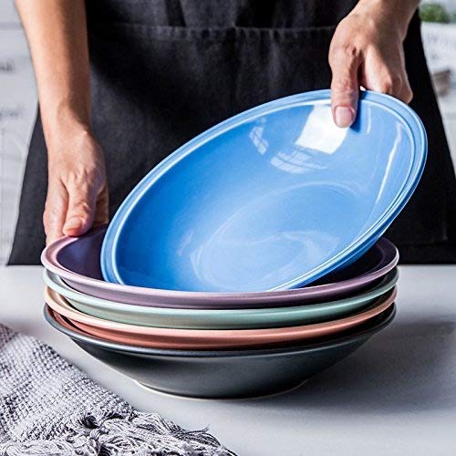 Bezigeorey Ensaladera De Fideos Domésticos De Cerámica,9 Pulgadas Verde Cuenco Inclinado