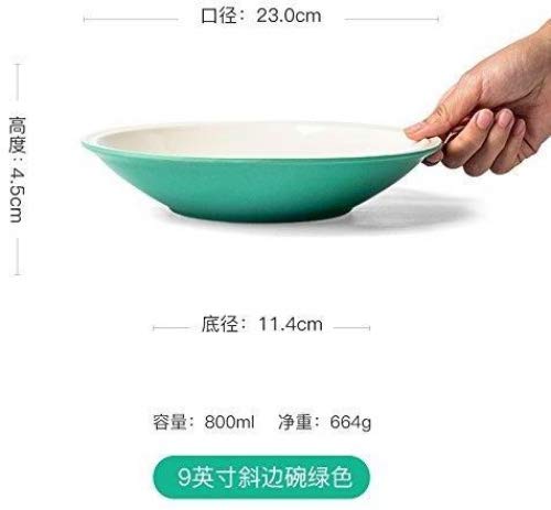 Bezigeorey Ensaladera De Fideos Domésticos De Cerámica,9 Pulgadas Verde Cuenco Inclinado
