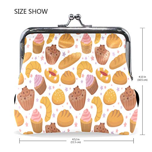 BGHYT Monedero Patrón de repostería Francesa Cupcke Pan Monedero Bolsas de Cuero Cambio de Titular de la Tarjeta Embrague Bolso
