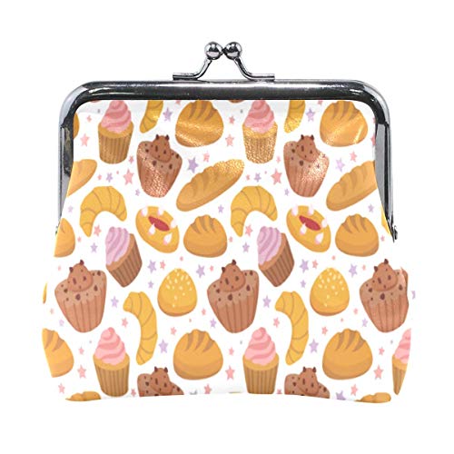 BGHYT Monedero Patrón de repostería Francesa Cupcke Pan Monedero Bolsas de Cuero Cambio de Titular de la Tarjeta Embrague Bolso