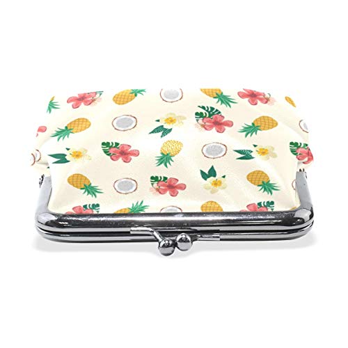 BGHYT Monedero Piña Amarilla Roja Flor cremosa Monedero Bolsas Cartera de Cambio de Cuero Tarjeta Cartera de Mano