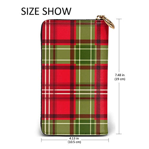 BGHYT Yunshm Christmas Tartan Vector Seamless Pattern Leather Zipper Clutch Bag Wallet Gran Capacidad Monedero Largo para Mujeres Personalizado
