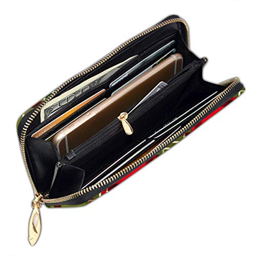 BGHYT Yunshm Christmas Tartan Vector Seamless Pattern Leather Zipper Clutch Bag Wallet Gran Capacidad Monedero Largo para Mujeres Personalizado