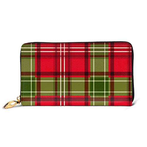 BGHYT Yunshm Christmas Tartan Vector Seamless Pattern Leather Zipper Clutch Bag Wallet Gran Capacidad Monedero Largo para Mujeres Personalizado