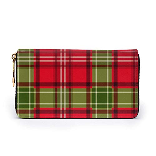 BGHYT Yunshm Christmas Tartan Vector Seamless Pattern Leather Zipper Clutch Bag Wallet Gran Capacidad Monedero Largo para Mujeres Personalizado