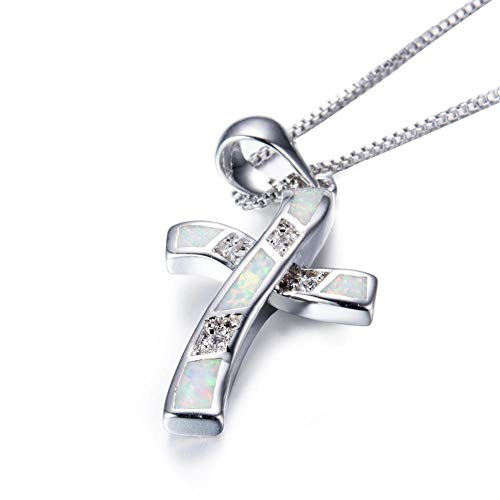 B/H Colgante Cross Fashion, Cadena de clavícula de Plata esterlina s925-blanco,Colgante para mamá Abuela