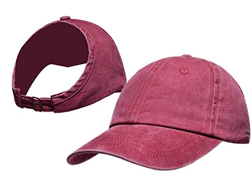 B/H Gorra de Béisbol Unisex Premium,Sombrero de Cola de Caballo con sombrilla Personalizada, Gorra de béisbol Superior vacía con Protector Solar, Rojo Vino